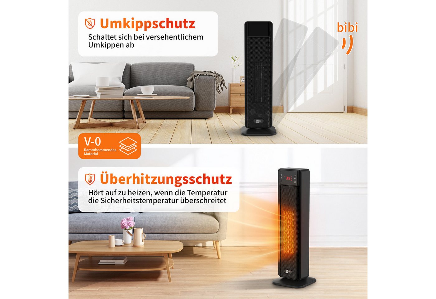 AECO Heizlüfter EcoHeat Boost, Fernbedienung,Lüfterfunktion,Oszillation,LED Touch-Display, 24h-Timer – Bild 2 von 5