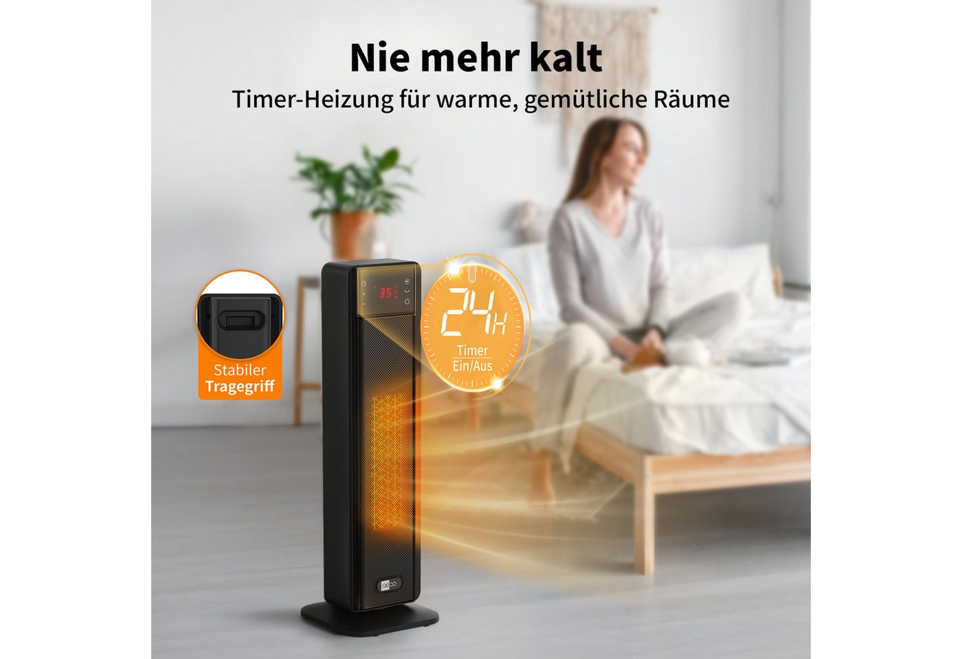 AECO Heizlüfter EcoHeat Boost, Fernbedienung,Lüfterfunktion,Oszillation,LED Touch-Display, 24h-Timer – Bild 3 von 5