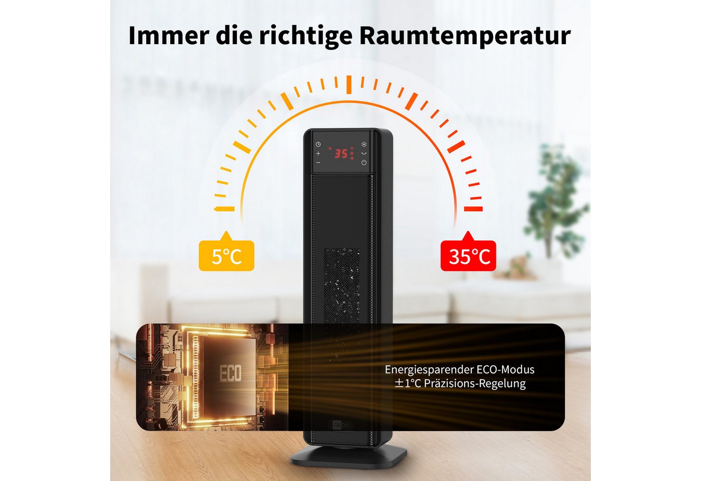 AECO Heizlüfter EcoHeat Boost, Fernbedienung,Lüfterfunktion,Oszillation,LED Touch-Display, 24h-Timer – Bild 5 von 5