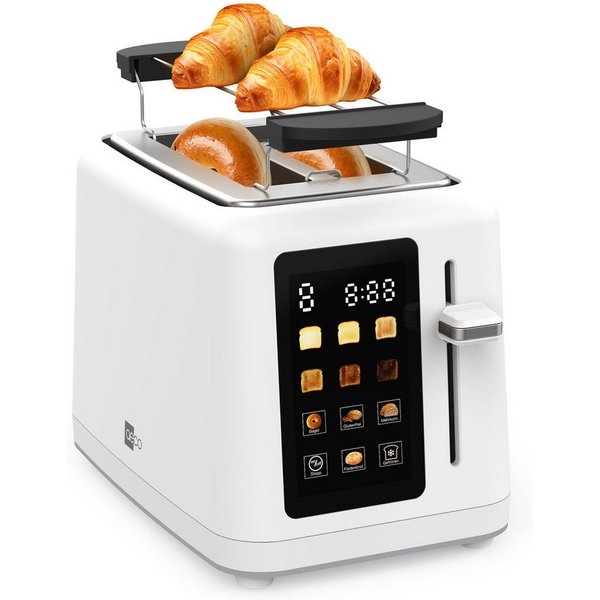 AECO Toaster toastlab MAX - white Touch LED Display, Zwei extra große Toastschlitze, für verschiedene Brotsorten, 850 W, Bräunungsstufen,LED-Display,Auftaufunkt