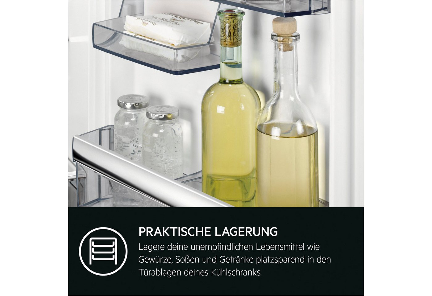 AEG Einbaukühlschrank Serie 6000 TSK5O121ES, 121,8 cm hoch, 55,6 cm breit, 98 L, LowFrost-weniger Eisbildung, Temperaturalarm, Schlepptür – Bild 3 von 5