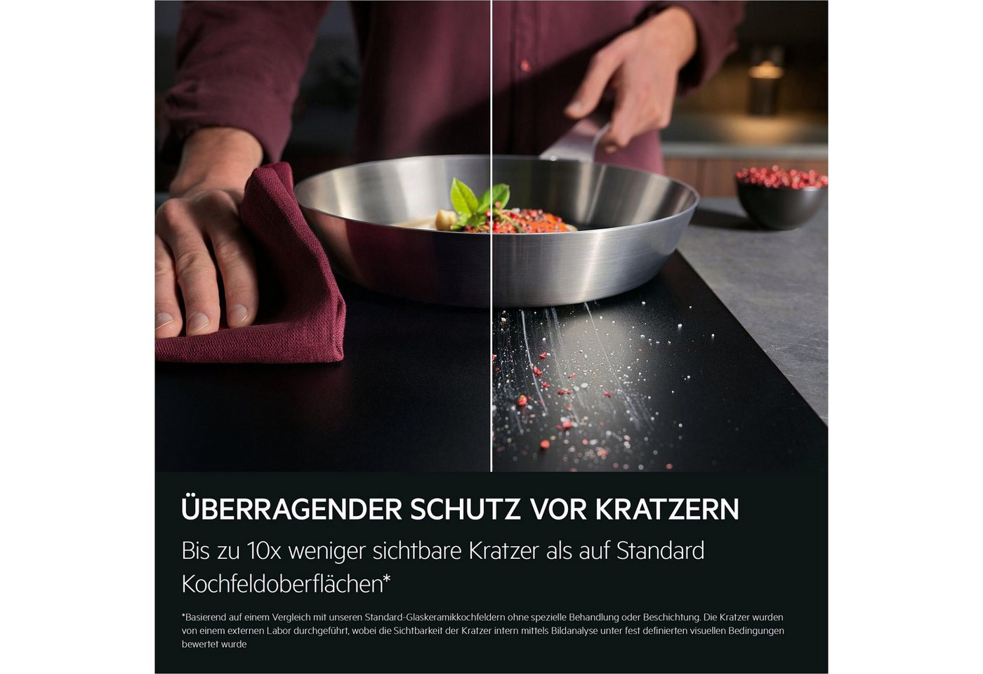 AEG Kochfeld mit Dunstabzug 6000 TH84CB0BSZ, Bis zu 10x weniger sichtbare Kratzer – Made in Germany – Bild 5 von 5