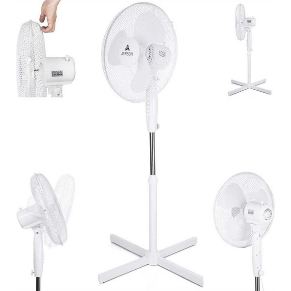 AERSON Standventilator Ventilator Ø40cm, höhenverstellbar bis 120cm, 3 Geschwindigkeitsstufen, Oszillation ca. 80°