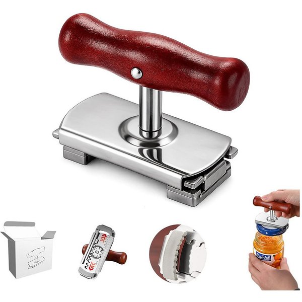 AFKSMILE Dosenöffner Dosenöffner, Manueller Glasöffner für Senioren, Edelstahl Deckelöffner, Verstellbares Gläseröffner, Hochwertiger Edelstahl mit Holzgriff
