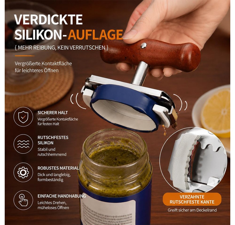AFKSMILE Dosenöffner Dosenöffner, Manueller Glasöffner für Senioren, Edelstahl Deckelöffner, Verstellbares Gläseröffner, Hochwertiger Edelstahl mit Holzgriff – Bild 3 von 5