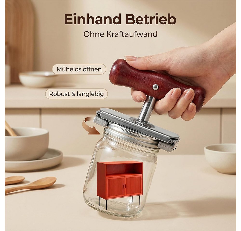 AFKSMILE Dosenöffner Dosenöffner, Manueller Glasöffner für Senioren, Edelstahl Deckelöffner, Verstellbares Gläseröffner, Hochwertiger Edelstahl mit Holzgriff – Bild 5 von 5