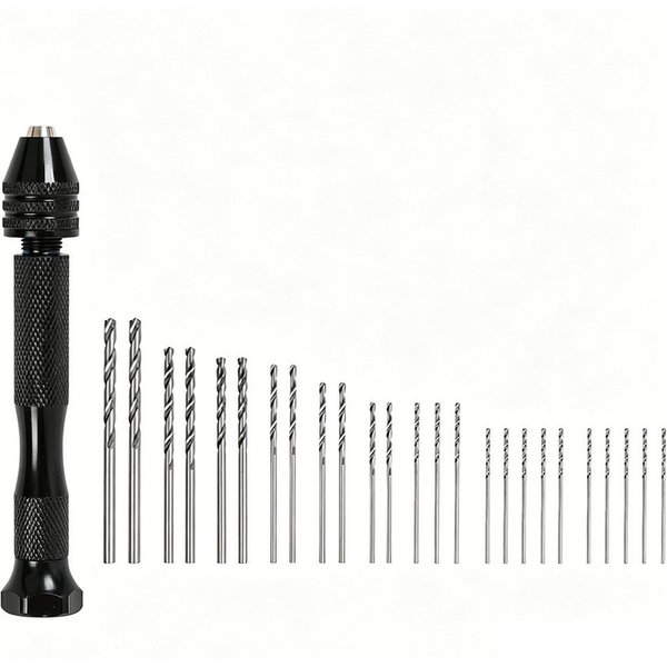 AFKSMILE Holzbohrer 26 Stück Handbohrer,Mini Bohrmaschine mit 25 Spiralbohrern (0.5–3mm), (26-tlg), für Handbohr, Metall, Holz, Schmuck & Modellbau, DIY Bohrarb