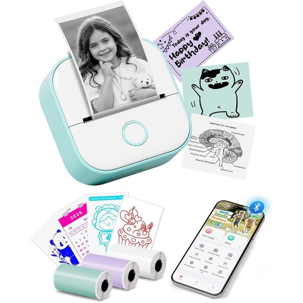 AFKSMILE Mini Drucker, Tragbarer Mini Thermodrucker, Bluetooth Etikettendrucker Etikettendrucker