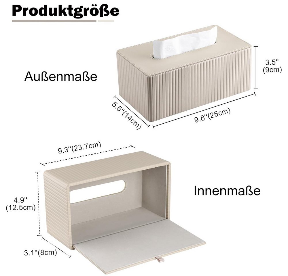 AFKSMILE Papiertuchbox Kosmetiktücherbox Taschentuchbox aus PU Leder Modern Tissue Box, Rechteckige Tissue Box Tücherbox für Wohnzimmer, Badezimmer & Büro – Bild 2 von 5