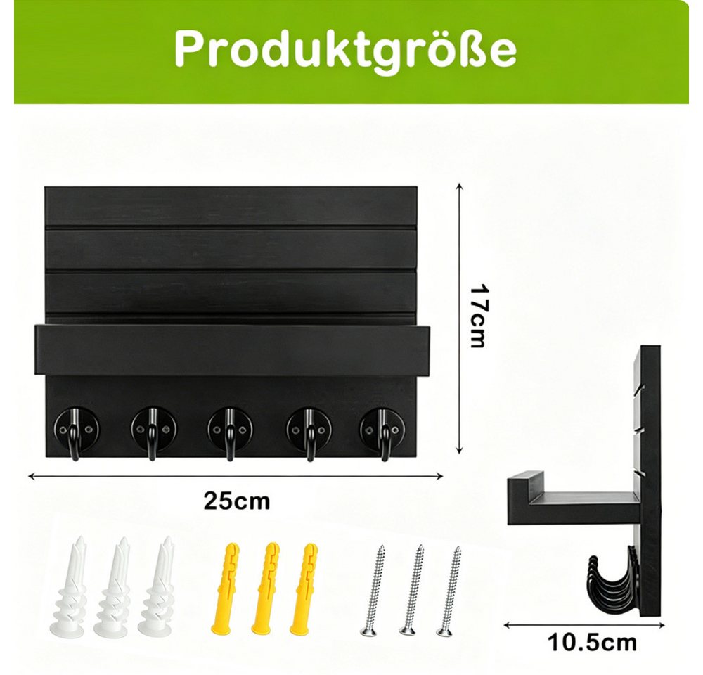 AFKSMILE Schlüsselbrett Schlüsselbrett mit Ablage, dekoratives Holzwandregal 5 Schlüsselhaken, Wandtastatur für Eingang, Flur, Schlafzimmer, Befestigung Bohrlöc – Bild 2 von 5