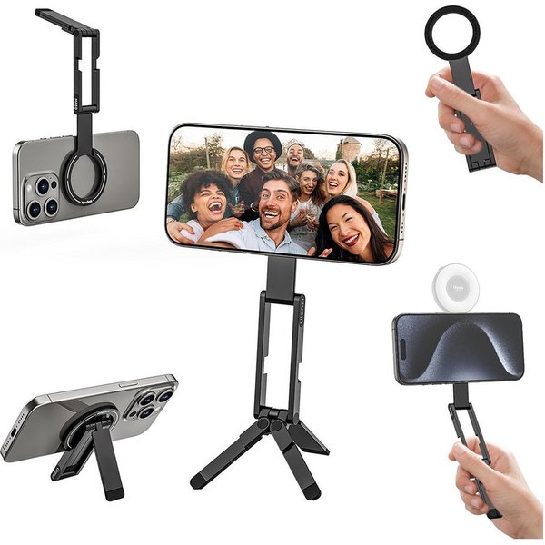 AFKSMILE Smartphone-Halterung MA60 Magnetisches Handy-Stativ, 3in1 Aluminium Mini Selfie Stick, (Kompatibel mit iPhone 17 16 15 14 13 12, Magsafe, Sumsung)