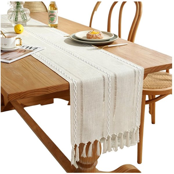 AFKSMILE Tischläufer Tischläufer mit Handquasten, Mode Boho Abwaschbar Tisch Dekoration, Quasten Tischläufer für Heimdekoration Partys, Esszimmer-Dekorationen