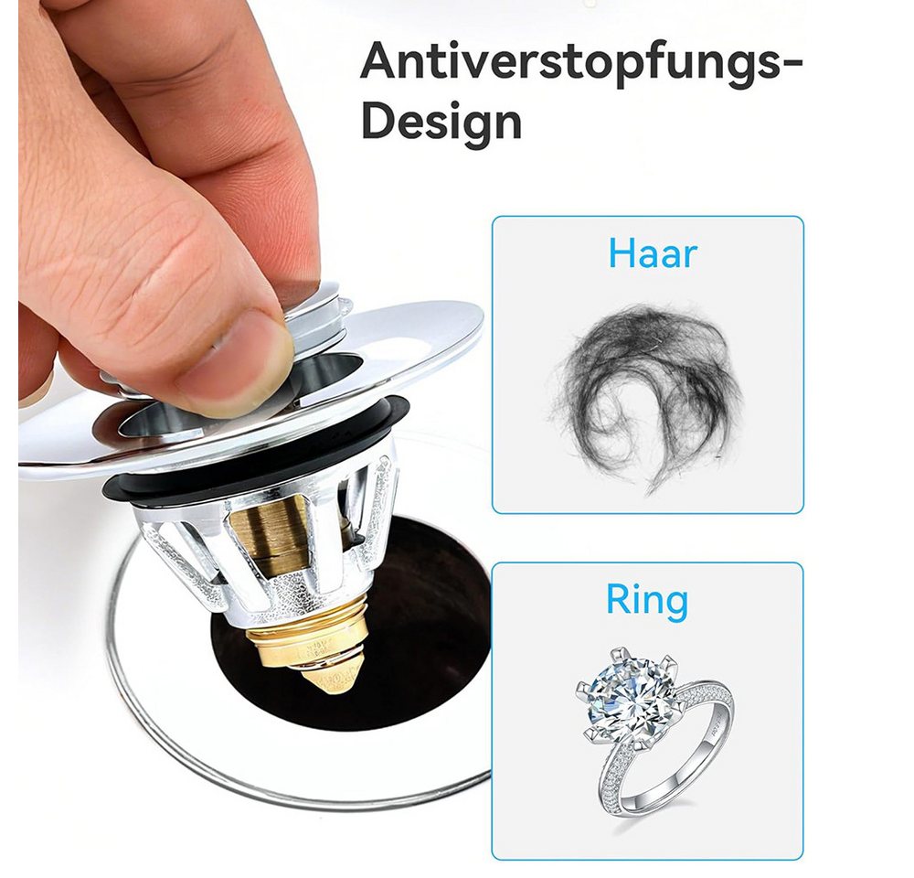 AFKSMILE Waschbeckenstöpsel Waschbeckenstöpsel, Universal Pop-up Abflussstopfen Waschbecken, (1 St), Abflusssieb Stöpsel Waschbecken, Abflussstopfen für Aufsatz – Bild 5 von 5