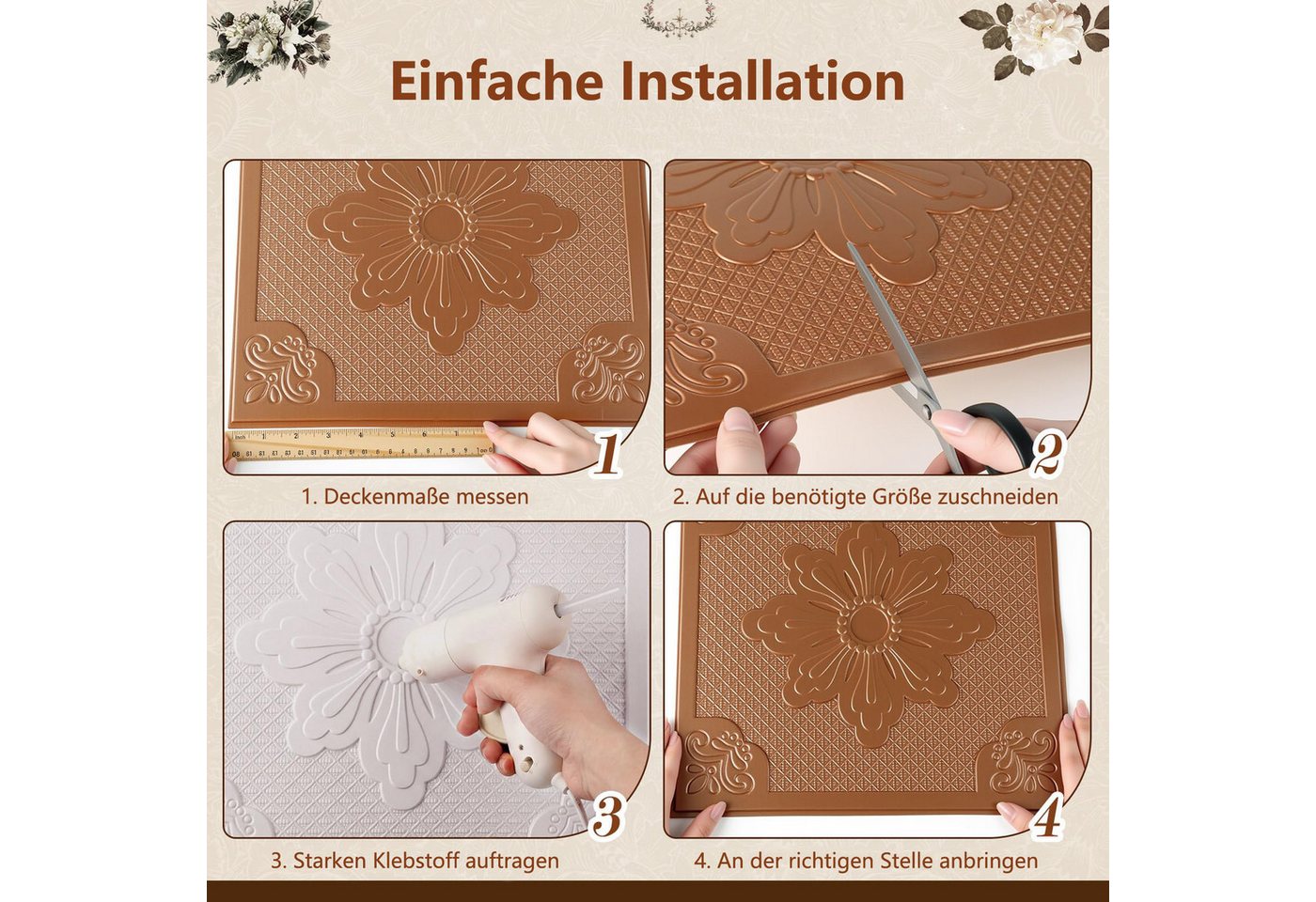 Agger 3D Wandpaneel 10 Stück Deckenplatten, 3D-Wandpaneele aus Schaumstoff zum Abziehen, (10-tlg) und Aufkleben, einfach zu installieren für Decken- und Wanddek – Bild 3 von 5
