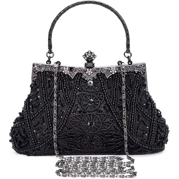 Agger Abendtasche Glitzer-Abendtasche, Elegante Clutch Damen mit Kette,Vintage-Tasche, Handtasche mit Perlen,für Hochzeit, Party, Freizeit, Date