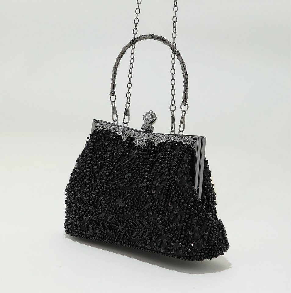 Agger Abendtasche Glitzer-Abendtasche, Elegante Clutch Damen mit Kette,Vintage-Tasche, Handtasche mit Perlen,für Hochzeit, Party, Freizeit, Date – Bild 3 von 5