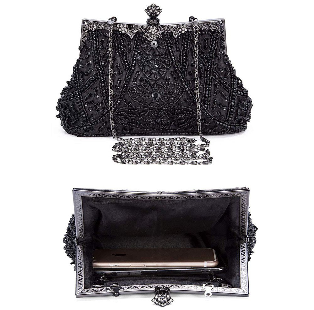 Agger Abendtasche Glitzer-Abendtasche, Elegante Clutch Damen mit Kette,Vintage-Tasche, Handtasche mit Perlen,für Hochzeit, Party, Freizeit, Date – Bild 4 von 5