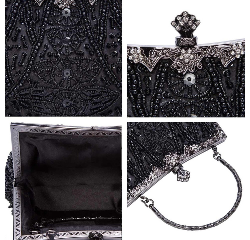 Agger Abendtasche Glitzer-Abendtasche, Elegante Clutch Damen mit Kette,Vintage-Tasche, Handtasche mit Perlen,für Hochzeit, Party, Freizeit, Date – Bild 5 von 5