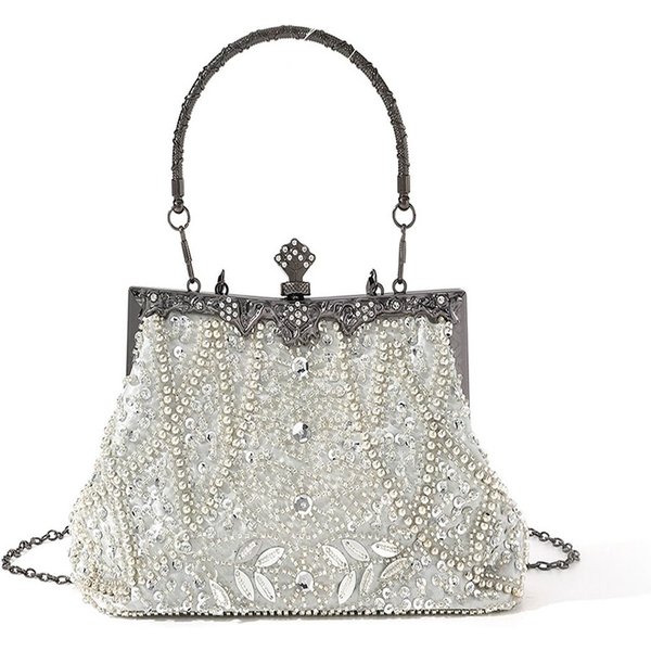 Agger Abendtasche Glitzer-Abendtasche, Elegante Clutch Damen mit Kette,Vintage-Tasche, Handtasche mit Perlen,für Hochzeit, Party, Freizeit, Date