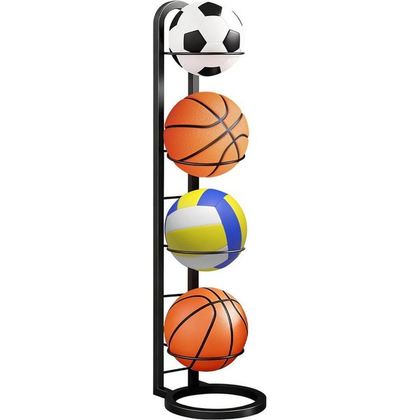 Agger Basketballständer Ballregal 4 Ebenen, Fußballständer & Volleyball Aufbewahrung (1-St), Platzsparendes Sportball Regal für Zuhause, Schule und Garage