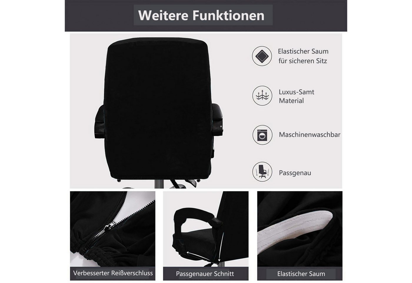 Agger Bürostuhlhusse Elastischer Bürostuhl-Bezug aus Samtplüsch – Ergonomischer, katzensicherer Schutz für Bürostühle – Bild 4 von 5