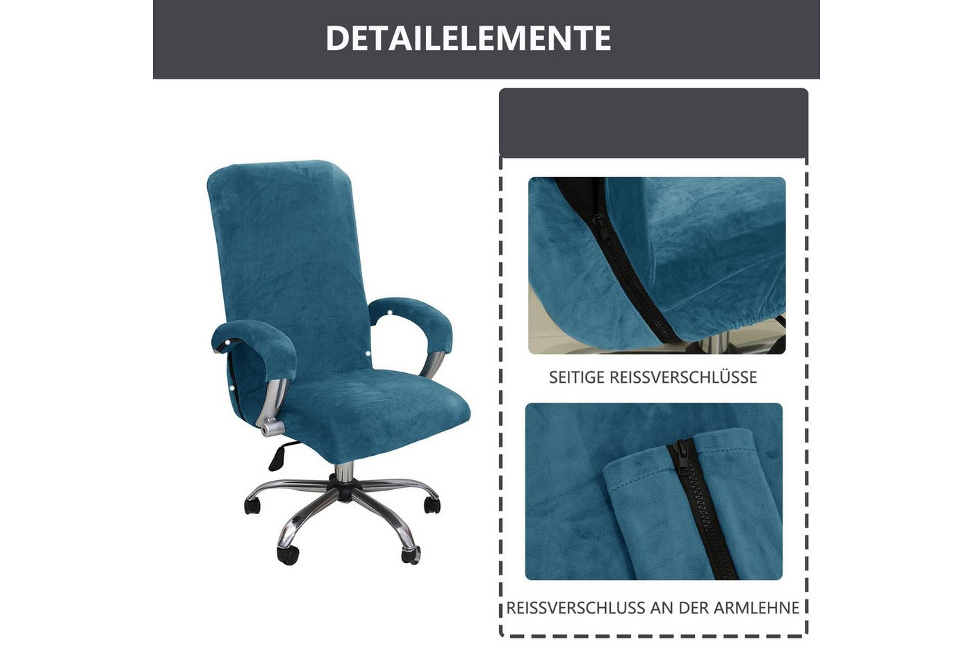 Agger Bürostuhlhusse Elastischer Bürostuhl-Bezug aus Samtplüsch – Ergonomischer, katzensicherer Schutz für Bürostühle – Bild 2 von 5
