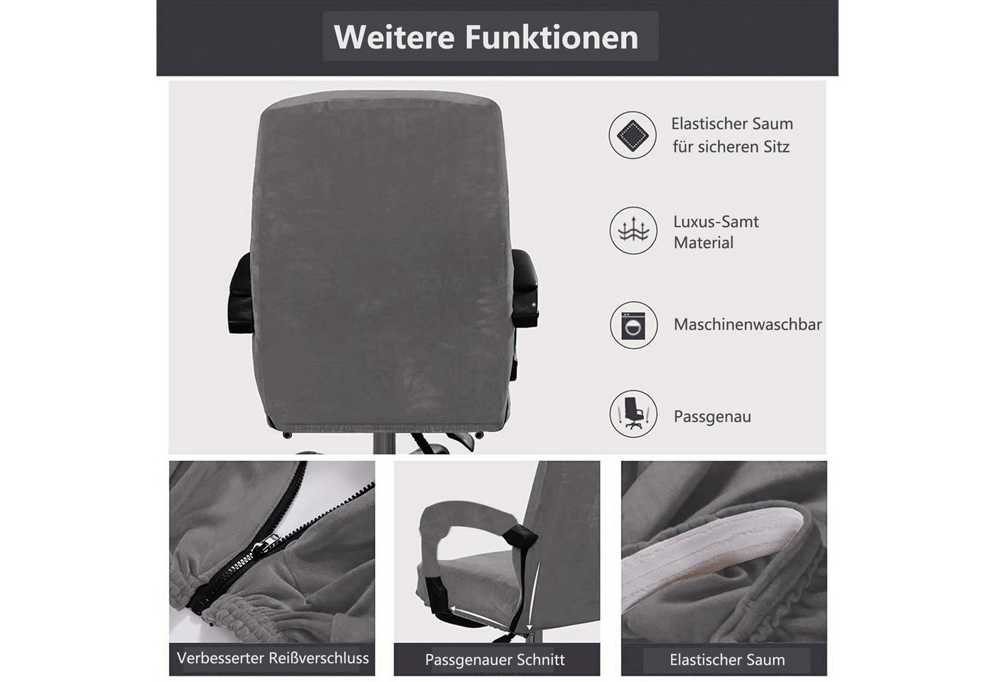 Agger Bürostuhlhusse Elastischer Bürostuhl-Bezug aus Samtplüsch – Ergonomischer, katzensicherer Schutz für Bürostühle – Bild 5 von 5