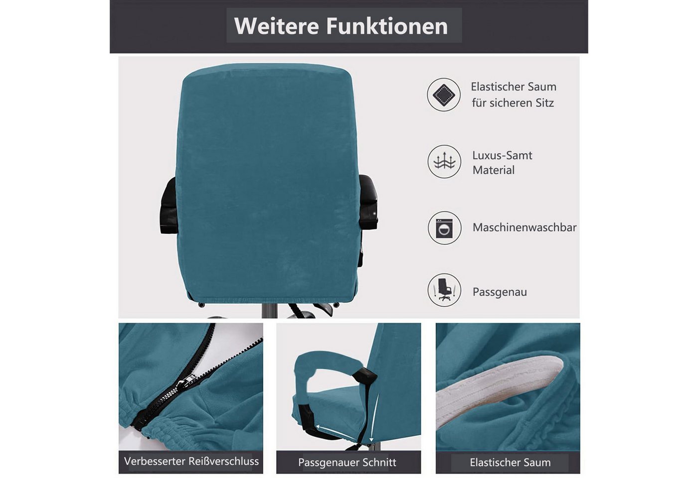 Agger Bürostuhlhusse Elastischer Bürostuhl-Bezug aus Samtplüsch – Ergonomischer, katzensicherer Schutz für Bürostühle – Bild 4 von 5