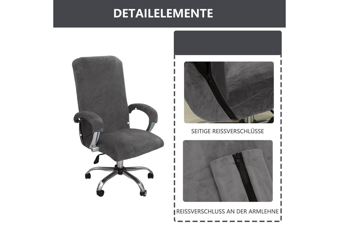 Agger Bürostuhlhusse Elastischer Bürostuhl-Bezug aus Samtplüsch – Ergonomischer, katzensicherer Schutz für Bürostühle – Bild 4 von 5