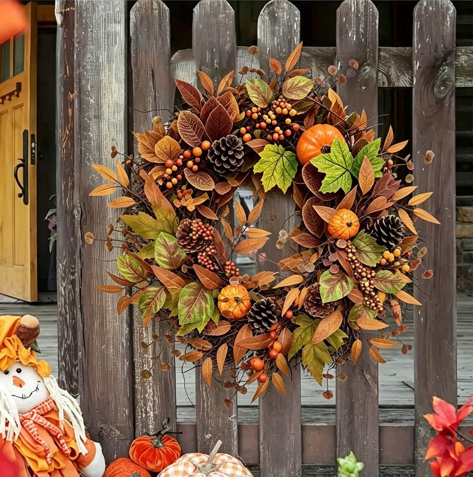 Agger Dekokranz 45cm Herbst-Beerenkranz, Herbstlicher Türkranz, geeignet für Haustüren, Veranden und Thanksgiving-Erntedekoration – Bild 2 von 5
