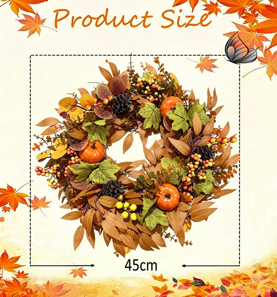 Agger Dekokranz 45cm Herbst-Beerenkranz, Herbstlicher Türkranz, geeignet für Haustüren, Veranden und Thanksgiving-Erntedekoration – Bild 3 von 5