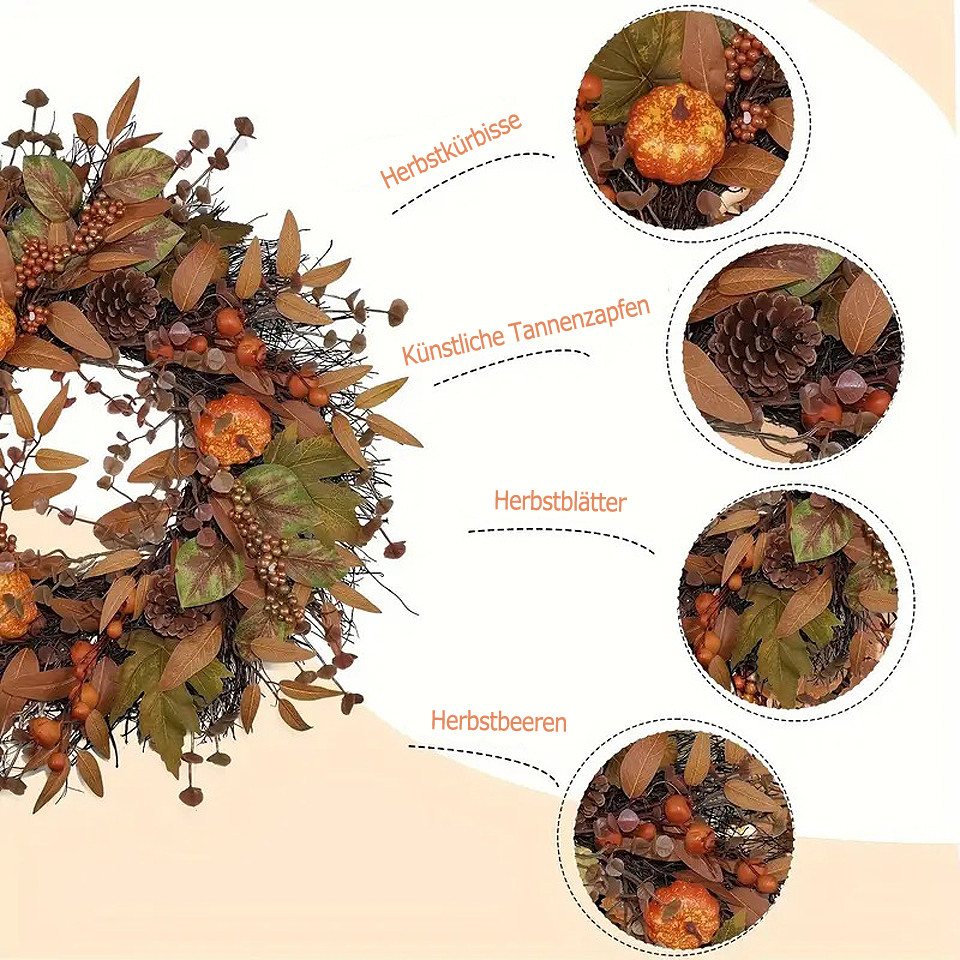 Agger Dekokranz 45cm Herbst-Beerenkranz, Herbstlicher Türkranz, geeignet für Haustüren, Veranden und Thanksgiving-Erntedekoration – Bild 4 von 5
