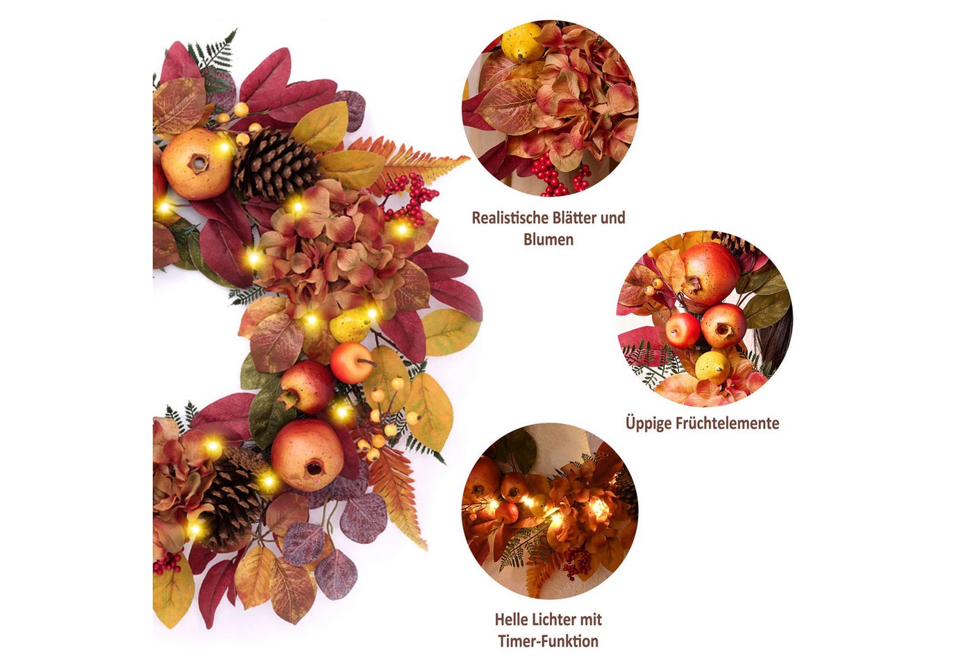 Agger Dekokranz Herbst-Beerenkranz, Herbstlicher Türkranz, geeignet für Haustüren, Veranden und Thanksgiving-Erntedekoration – Bild 4 von 5