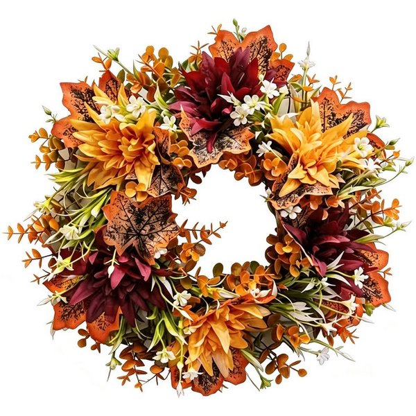 Agger Dekokranz Herbstlicher Thanksgiving-Kranz, Herbstlicher Ahornblatt-Kranz, geeignet zur Dekoration von Wänden, Veranden und Wohnzimmern