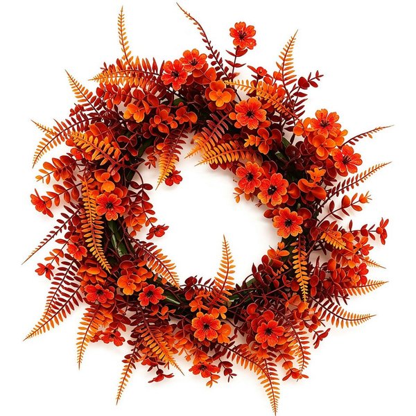 Agger Dekokranz Künstlicher Eukalyptus-Kranz, herbstlicher Kunstblumenkranz, geeignet für Halloween-, Thanksgiving- und Herbstdekorationen