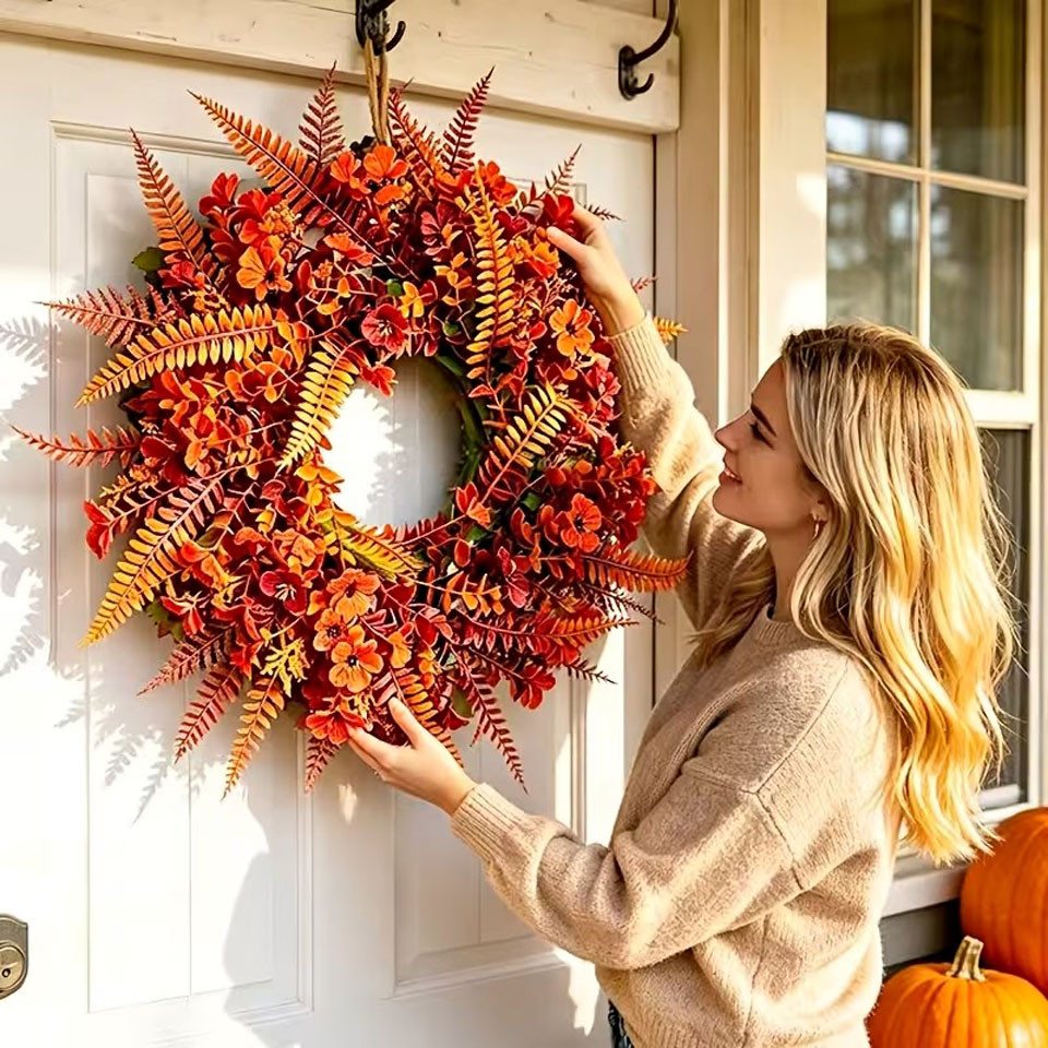 Agger Dekokranz Künstlicher Eukalyptus-Kranz, herbstlicher Kunstblumenkranz, geeignet für Halloween-, Thanksgiving- und Herbstdekorationen – Bild 4 von 5