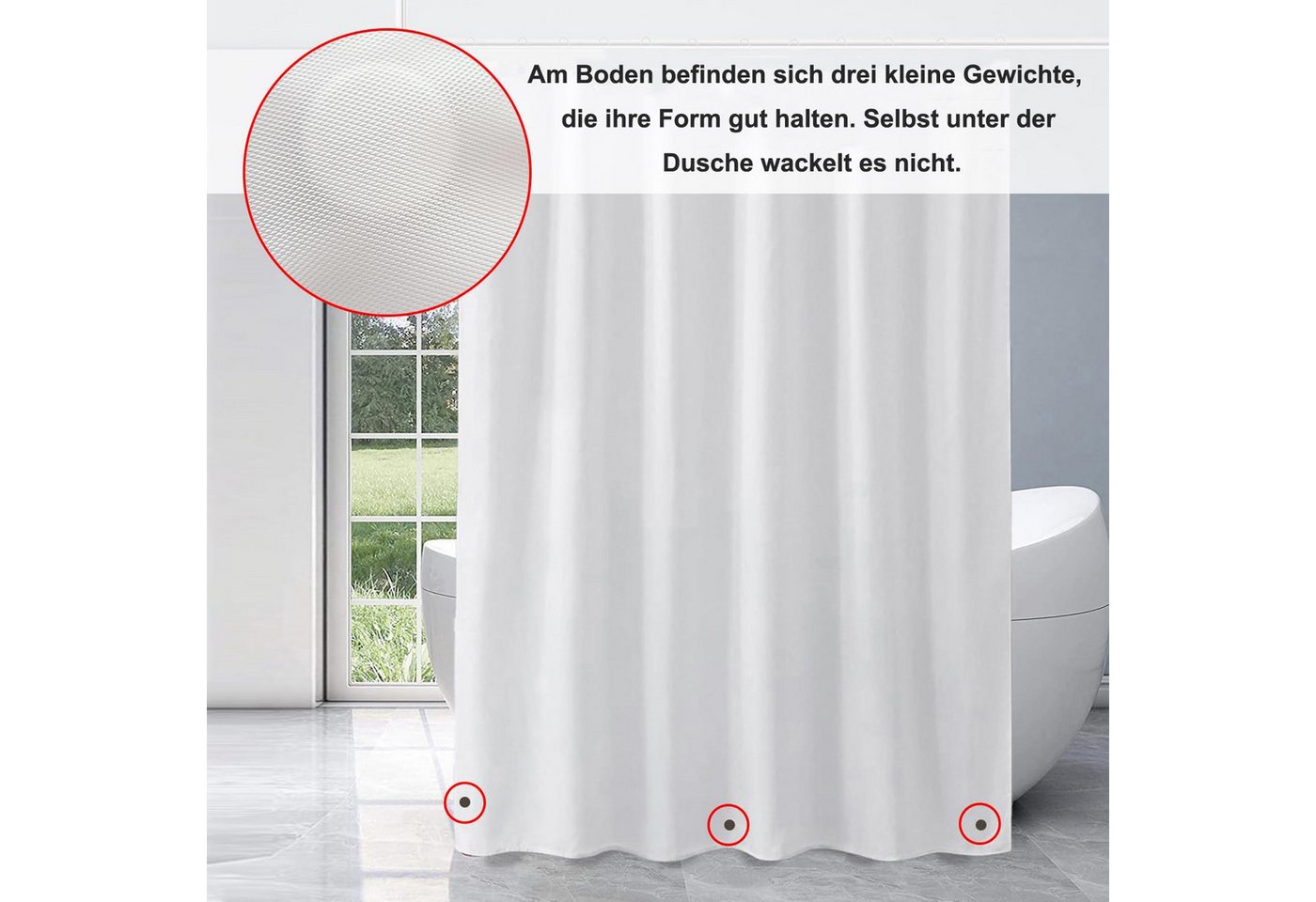 Agger Duschvorhang Anti-Schimmel Badezimmervorhang, Wasserdicht und Waschbar Breite 180 cm (1-tlg), Perfekt für Badewanne & Dusche – Bild 2 von 5