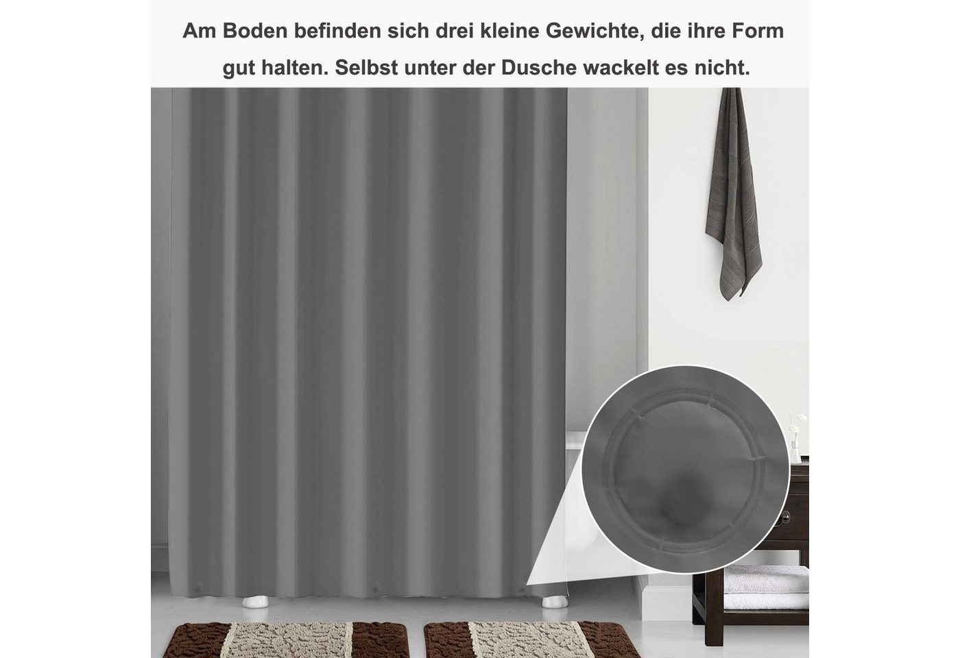 Agger Duschvorhang Anti-Schimmel Badezimmervorhang, Wasserdicht und Waschbar Breite 180 cm (1-tlg), Perfekt für Badewanne & Dusche – Bild 2 von 5