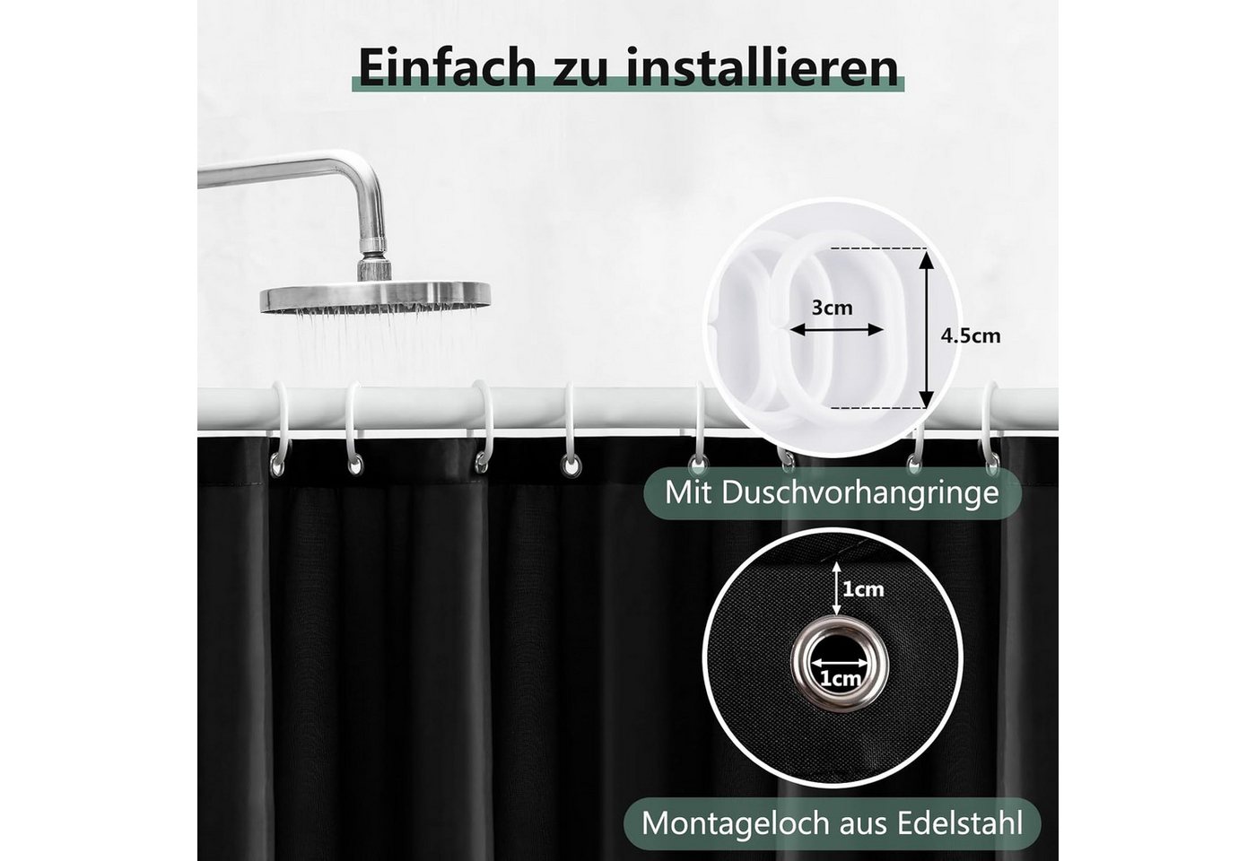 Agger Duschvorhang Anti-Schimmel Badezimmervorhang, Wasserdicht und Waschbar Breite 180 cm (1-tlg), Perfekt für Badewanne & Dusche – Bild 4 von 5