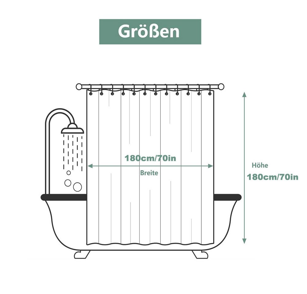 Agger Duschvorhang Anti-Schimmel Badezimmervorhang, Wasserdicht und Waschbar Breite 180 cm (1-tlg), Perfekt für Badewanne & Dusche – Bild 5 von 5