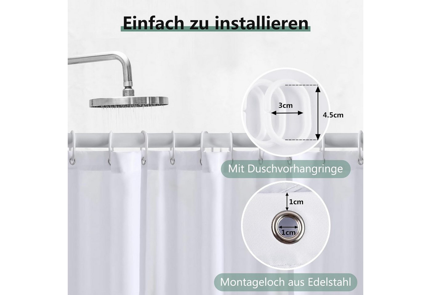 Agger Duschvorhang Anti-Schimmel Badezimmervorhang, Wasserdicht und Waschbar Breite 180 cm (1-tlg), Perfekt für Badewanne & Dusche – Bild 5 von 5