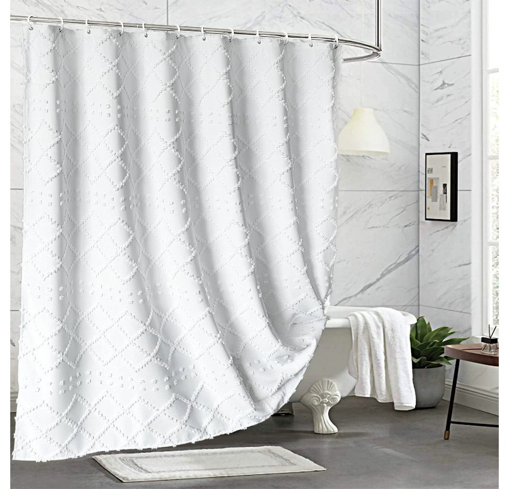 Agger Duschvorhang Boho-Stil Duschvorhang aus Stoff, wasserabweisend, waschbar, mit gestreiftem Chevron-Tüll, minimalistische Textur,183*183cm – Bild 2 von 5