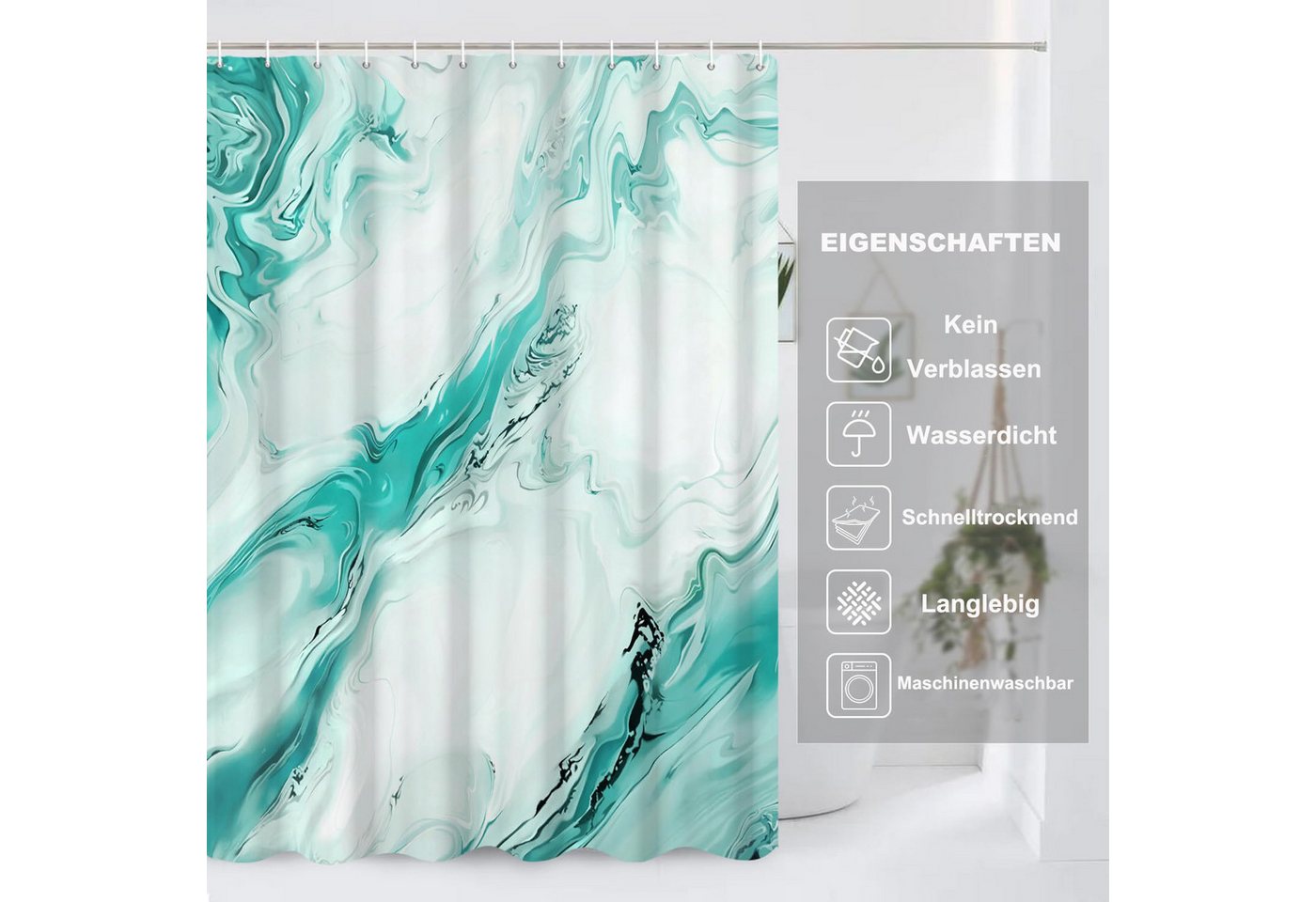 Agger Duschvorhang Modern – Abstrakt Marmor Aquarell Design, Wasserdicht & Waschbar Breite 180 cm (1-tlg), Badvorhang für Dusche & Badewanne – Bild 4 von 5