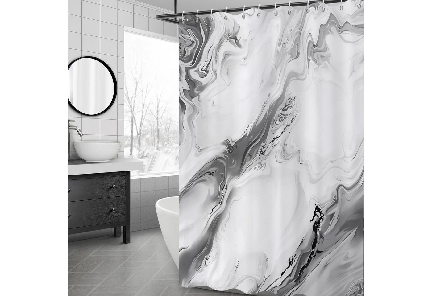 Agger Duschvorhang Modern – Abstrakt Marmor Aquarell Design, Wasserdicht & Waschbar Breite 180 cm (1-tlg), Badvorhang für Dusche & Badewanne – Bild 2 von 5