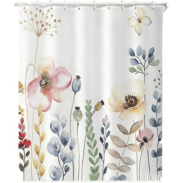 Agger Duschvorhang schimmelresistentes Textil,wasserabweisend,Blumen- und Pflanzenmotiv Breite 180 cm, für Badezimmer und Badewanne, waschbarer Polyester-Badvor