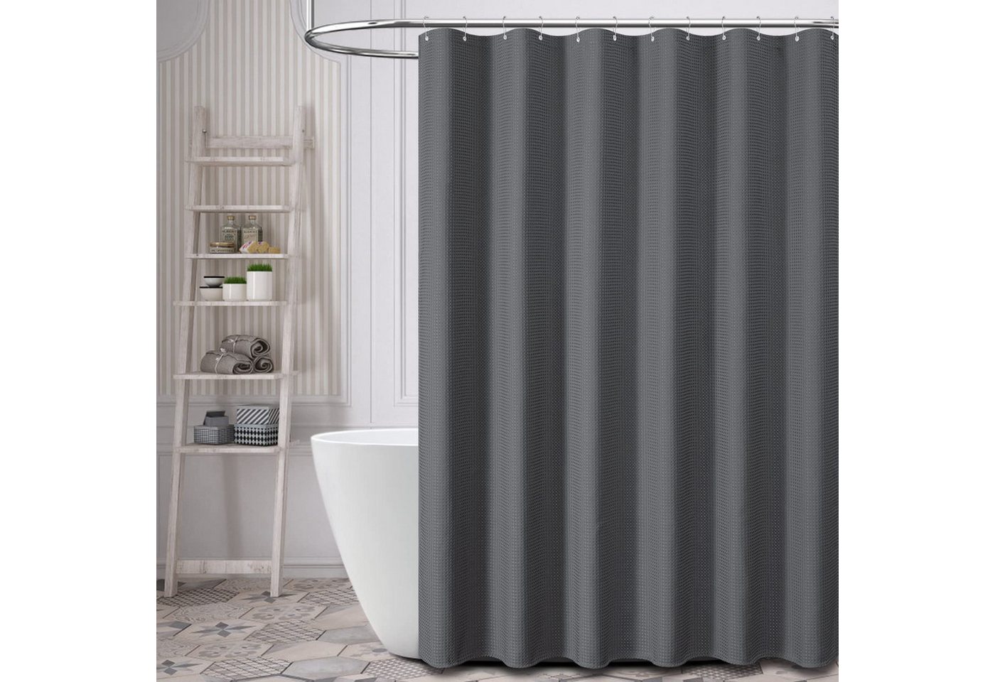 Agger Duschvorhang Waffel Duschvorhang – Strukturierter Stoff, Wasserabweisend & Waschbar Breite 180 cm (1-tlg), Extra Dick, Moderner Badvorhang für Dusche & Ba – Bild 2 von 5