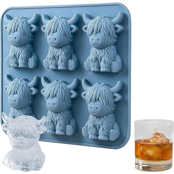 Agger Eiswürfelform Niedliche Mini 3D Hochlandrind Eiswürfelform,lustige Silikonformen, Wiederverwendbare Eiswürfelforms für Schokolade, Bonbons und Seife
