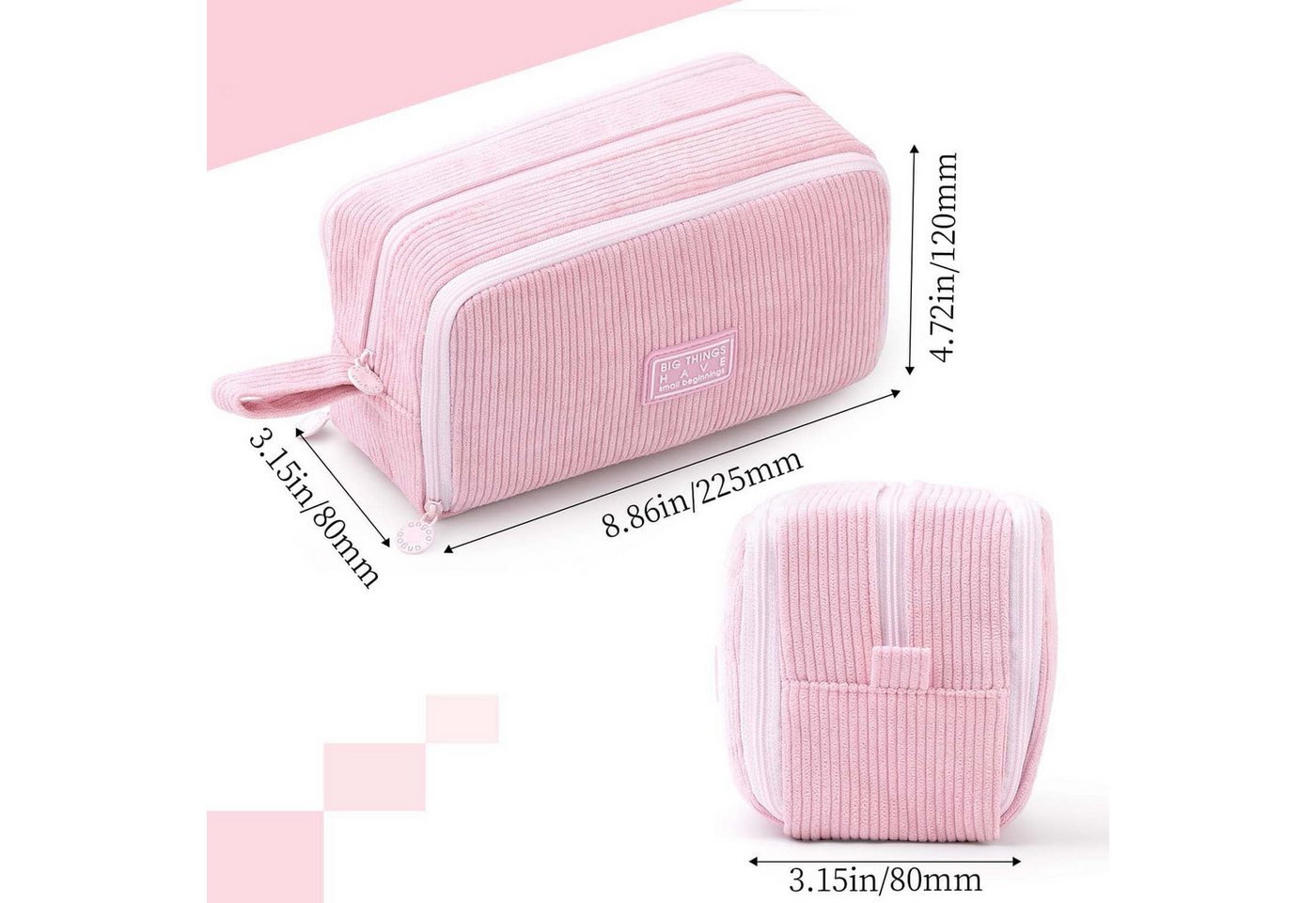 Agger Federmäppchen aus Cord-Stoff Federtaschen Mäppchen mit 3 Fächer Schulmäppchen Große – Bild 3 von 5