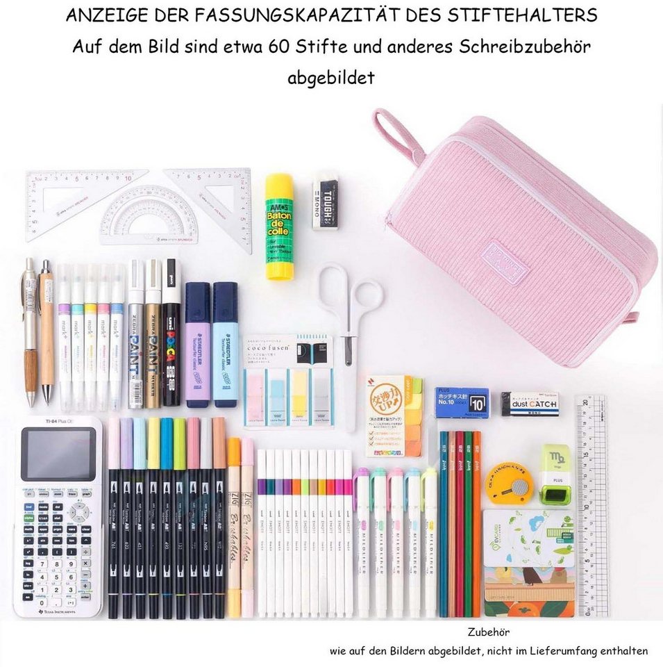 Agger Federmäppchen aus Cord-Stoff Federtaschen Mäppchen mit 3 Fächer Schulmäppchen Große – Bild 5 von 5