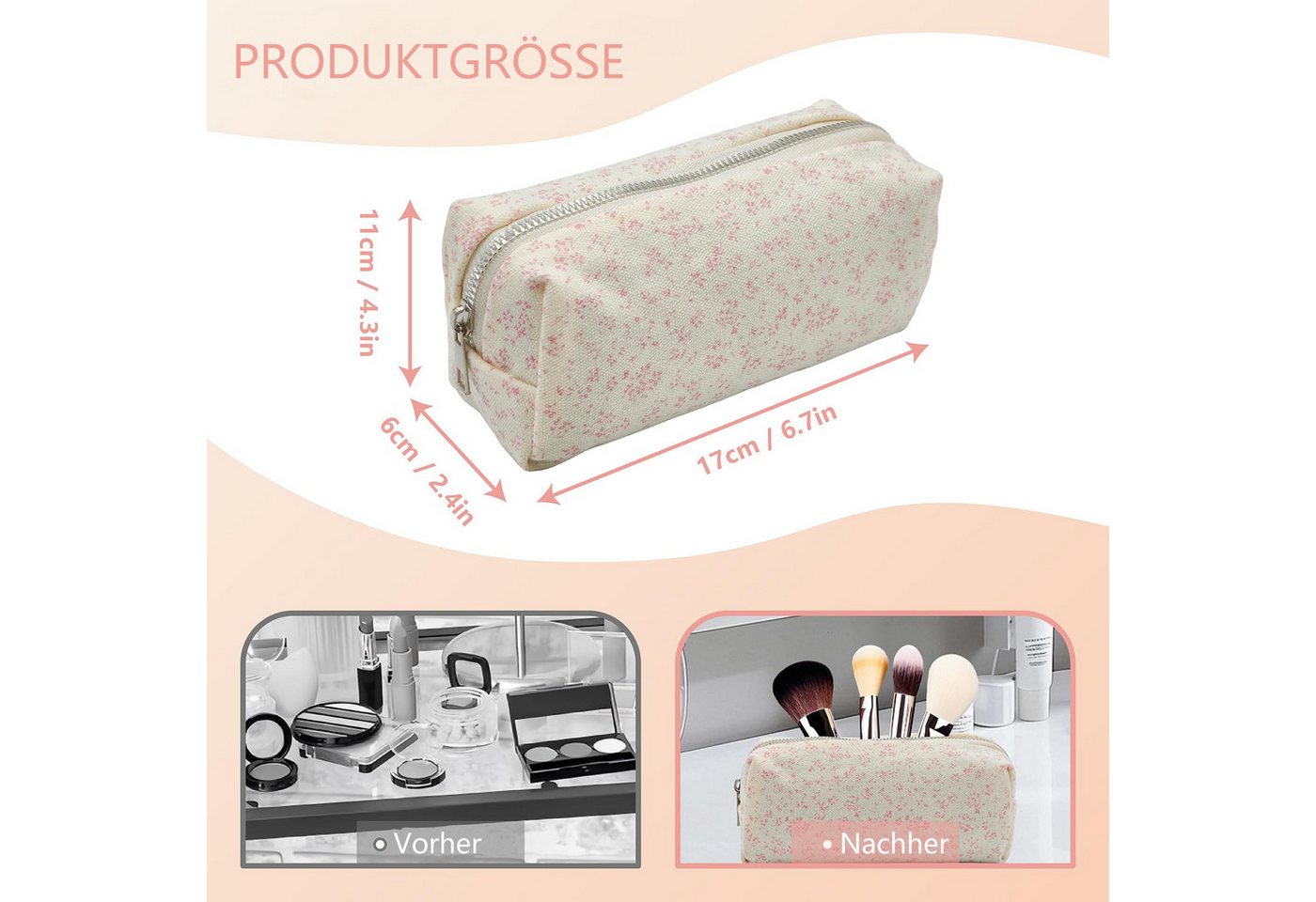 Agger Federmäppchen Federtasche mit Reißverschluss, Mäppchen mit Aesthetic Blumen, Kosmetiktasche und Geldtasche für Schule Büro – Bild 2 von 5